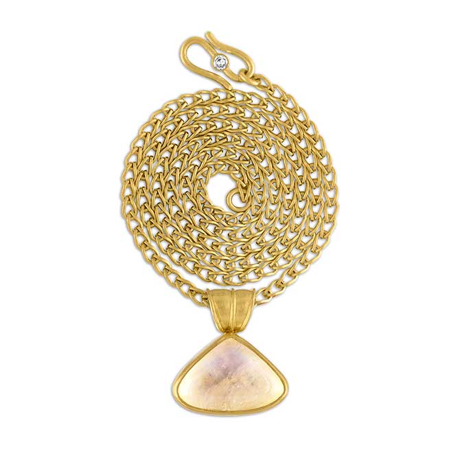 Prounis Moonstone Fan Pendant on Solo Chain in 22k gold Prounis Moonstone Fan Pendant on Solo Chain in 22k gold