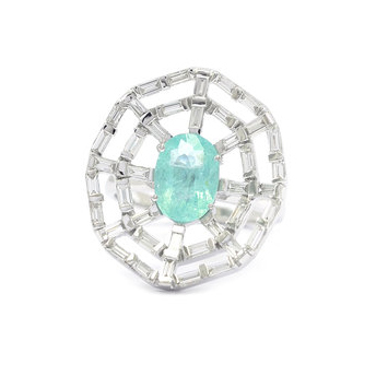 Ri Noor Paraiba and baguette diamond ring